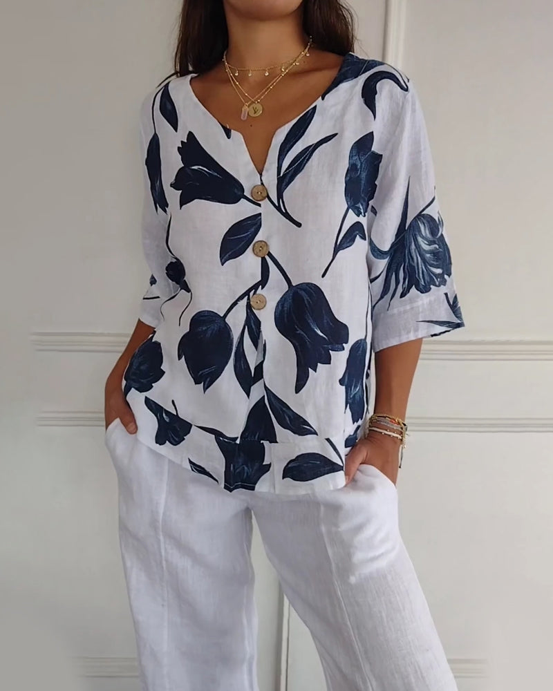 Loree - Geblümte Bluse mit Knöpfen