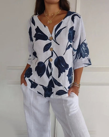 Loree - Geblümte Bluse mit Knöpfen