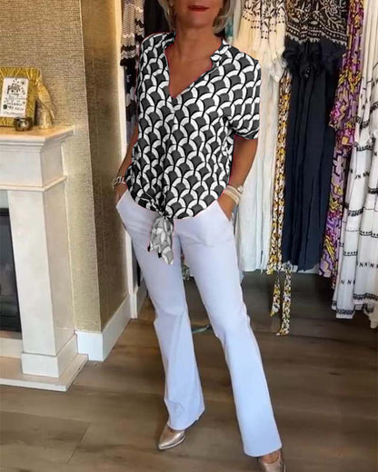 Belinda - Kurzärmliges, bedrucktes freizeitoberteil mit v-ausschnitt