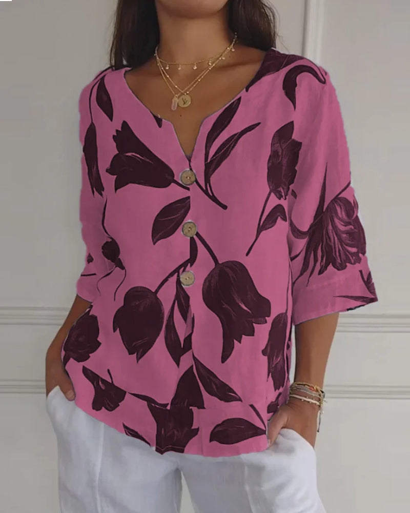 Loree - Geblümte Bluse mit Knöpfen