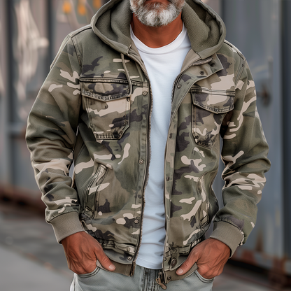 Nino - Herren Camouflage Cargo Jacke - Mit Kapuze und Multi-Taschen Design