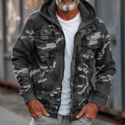 Nino - Herren Camouflage Cargo Jacke - Mit Kapuze und Multi-Taschen Design