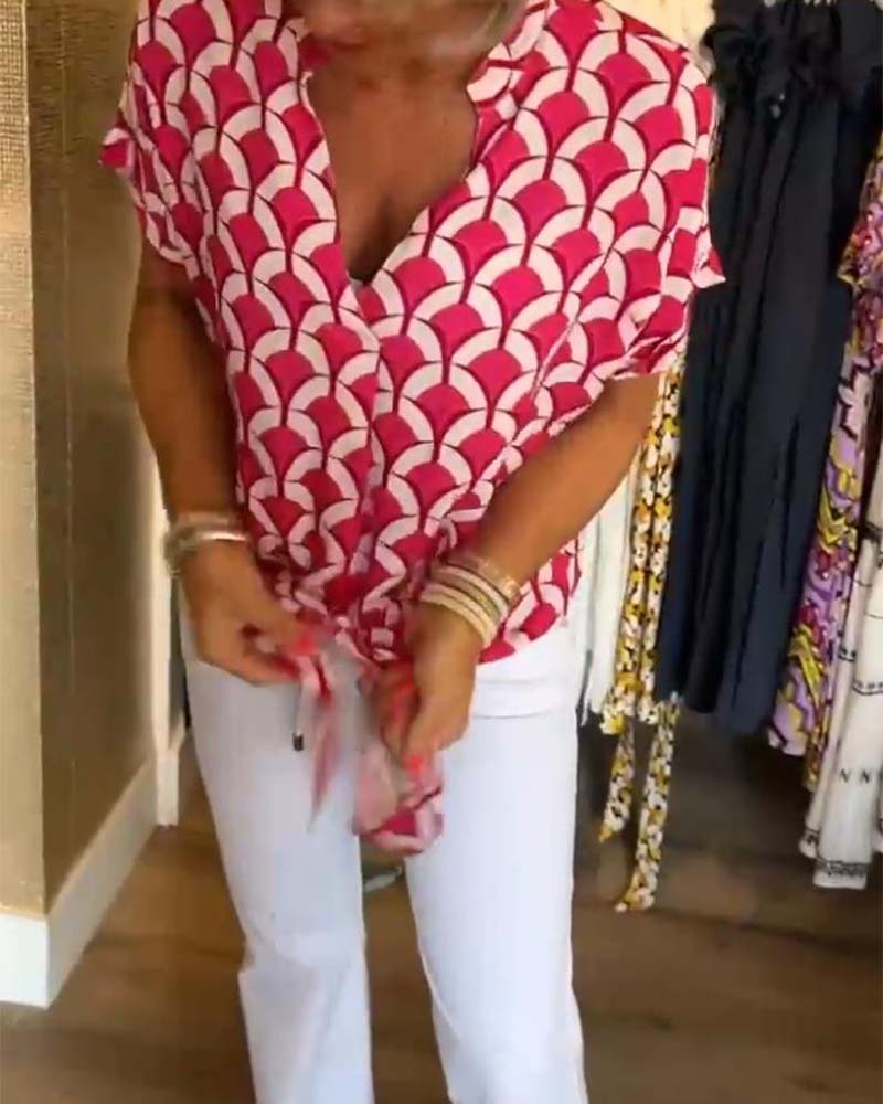 Belinda - Kurzärmliges, bedrucktes freizeitoberteil mit v-ausschnitt