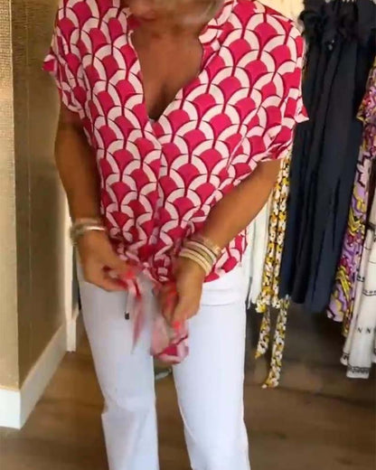 Belinda - Kurzärmliges, bedrucktes freizeitoberteil mit v-ausschnitt