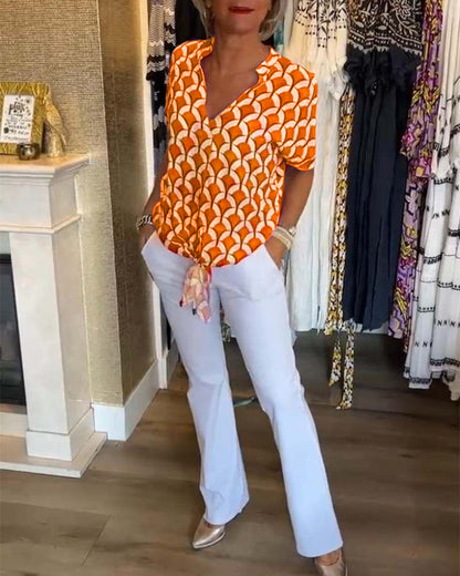 Belinda - Kurzärmliges, bedrucktes freizeitoberteil mit v-ausschnitt