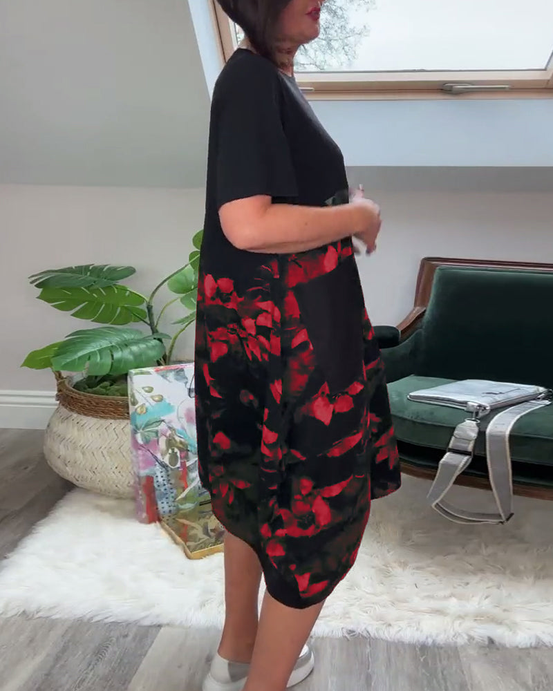 Verena - Lässiges Patchworkkleid mit Blumendruck