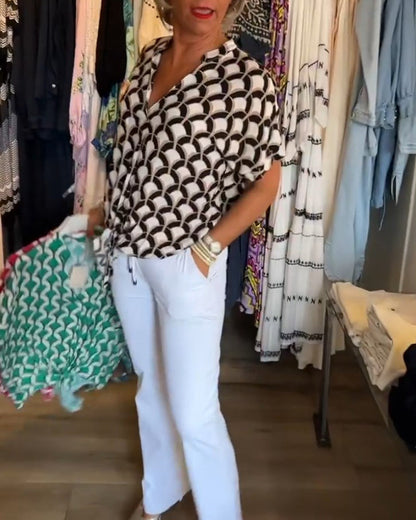 Belinda - Kurzärmliges, bedrucktes freizeitoberteil mit v-ausschnitt