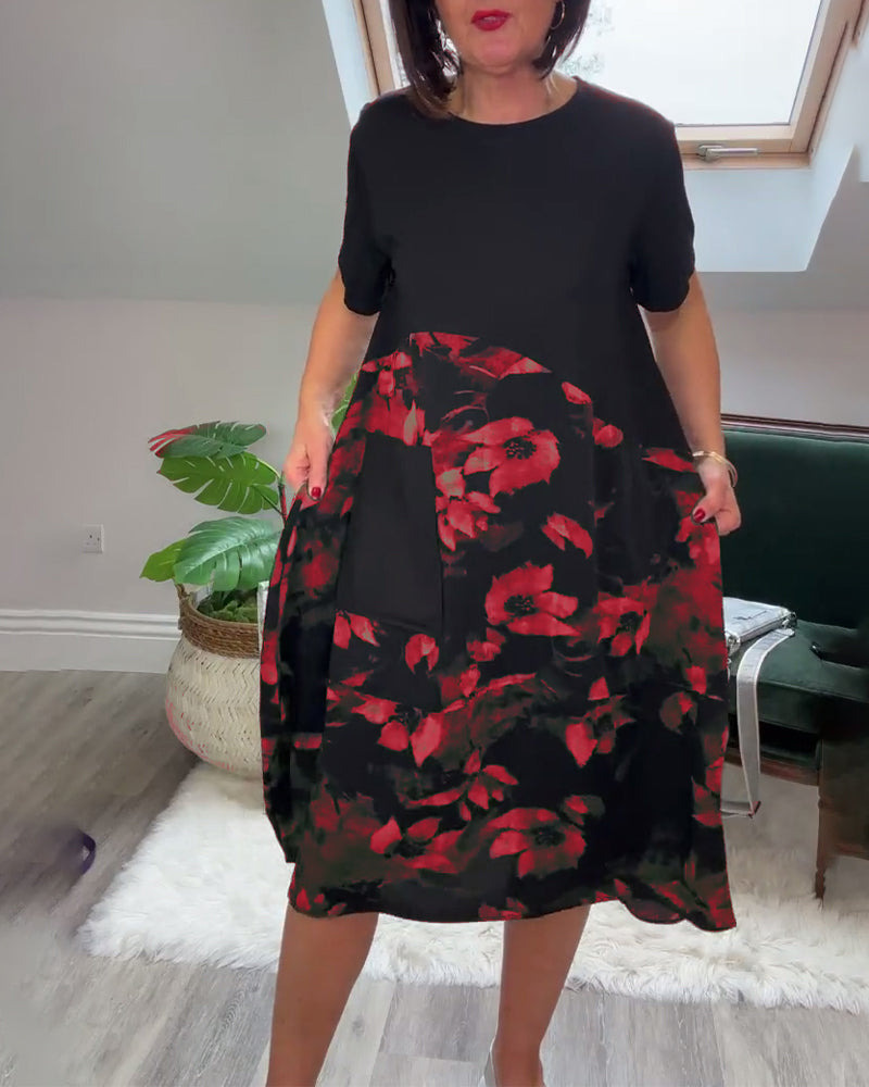 Verena - Lässiges Patchworkkleid mit Blumendruck