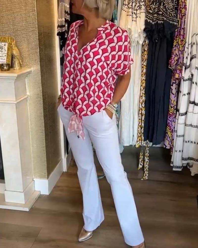 Belinda - Kurzärmliges, bedrucktes freizeitoberteil mit v-ausschnitt