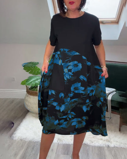 Verena - Lässiges Patchworkkleid mit Blumendruck