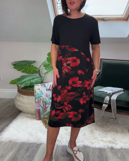 Verena - Lässiges Patchworkkleid mit Blumendruck