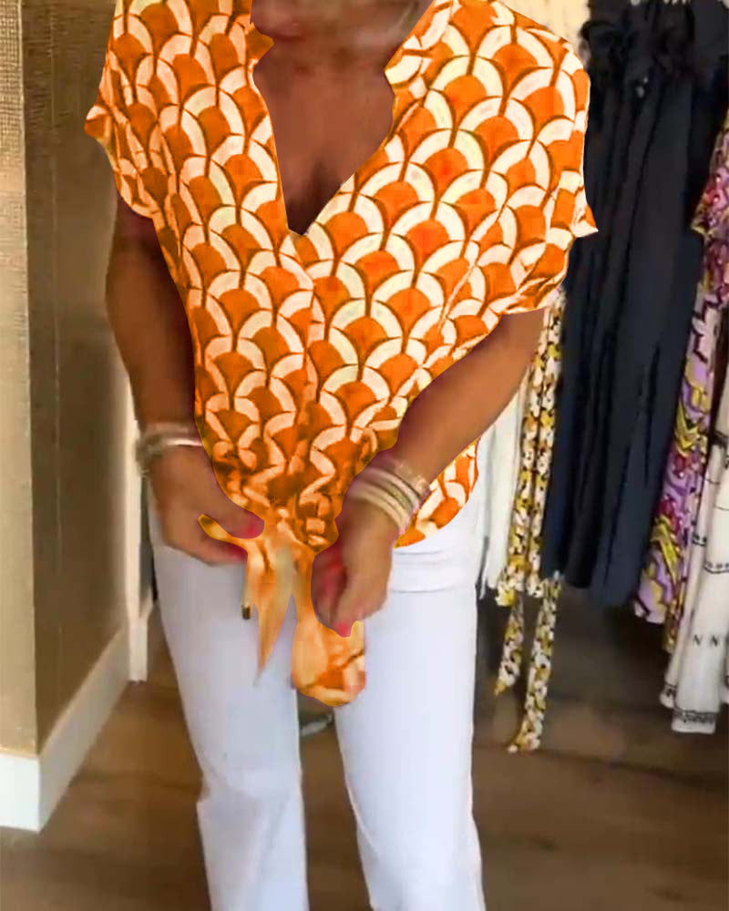 Belinda - Kurzärmliges, bedrucktes freizeitoberteil mit v-ausschnitt