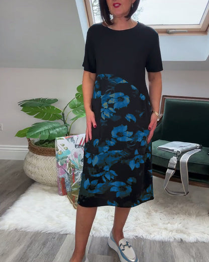 Verena - Lässiges Patchworkkleid mit Blumendruck