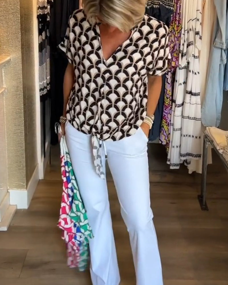 Belinda - Kurzärmliges, bedrucktes freizeitoberteil mit v-ausschnitt