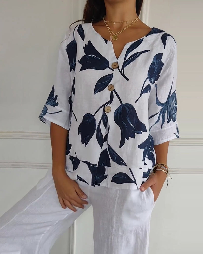 Loree - Geblümte Bluse mit Knöpfen