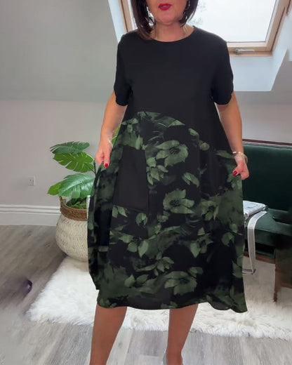 Verena - Lässiges Patchworkkleid mit Blumendruck