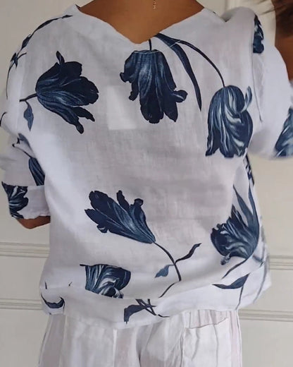 Loree - Geblümte Bluse mit Knöpfen