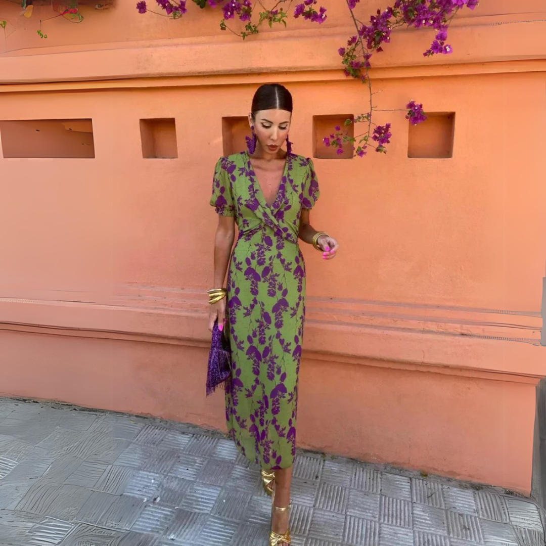 SEGLINDE I KLASSISCH GEBLÜMTES MIDIKLEID