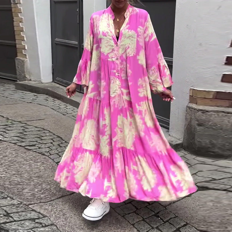 Heike - Locker geschnittenes Patchwork-Kleid mit V-Ausschnitt