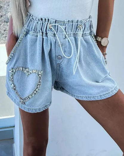 Strass Herz Shorts