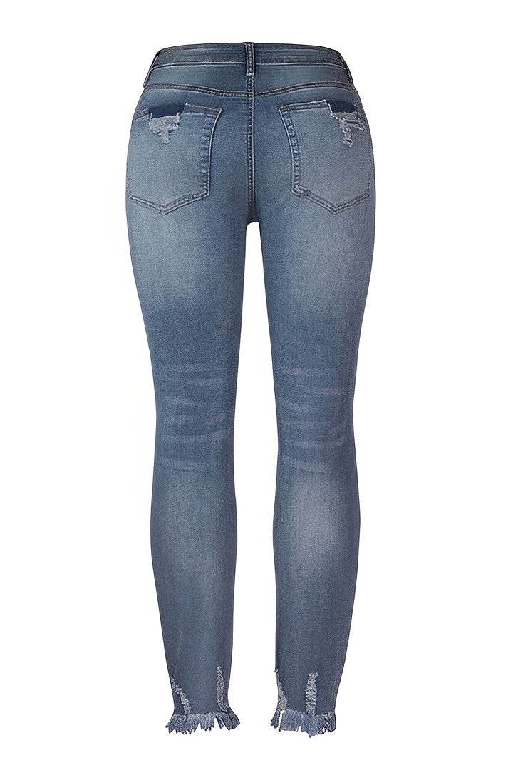 Distressed Raw Hem Straight Leg Jeans