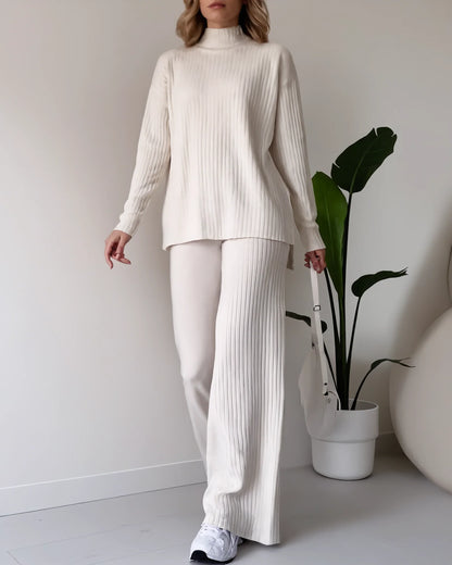Laura | Strick-Zweiteiler mit Stehkragen & Weitbein-Hose