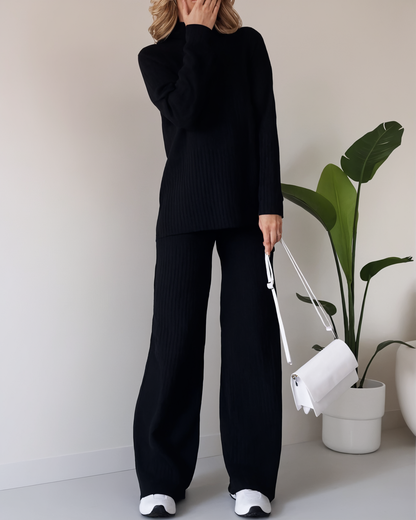 Laura | Strick-Zweiteiler mit Stehkragen & Weitbein-Hose