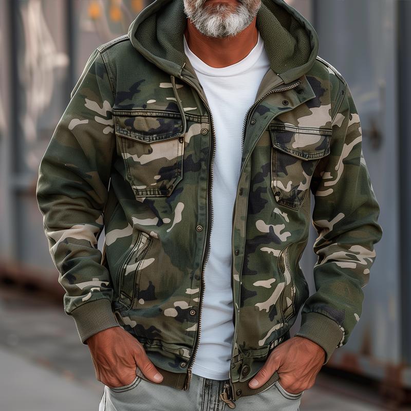 Nino - Herren Camouflage Cargo Jacke - Mit Kapuze und Multi-Taschen Design