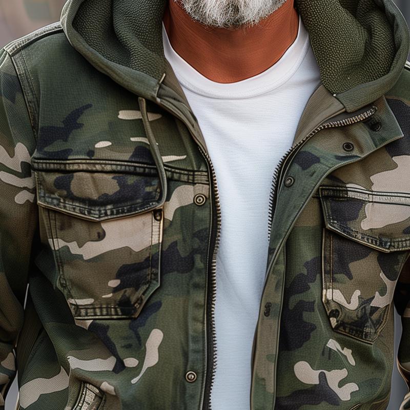 Nino - Herren Camouflage Cargo Jacke - Mit Kapuze und Multi-Taschen Design